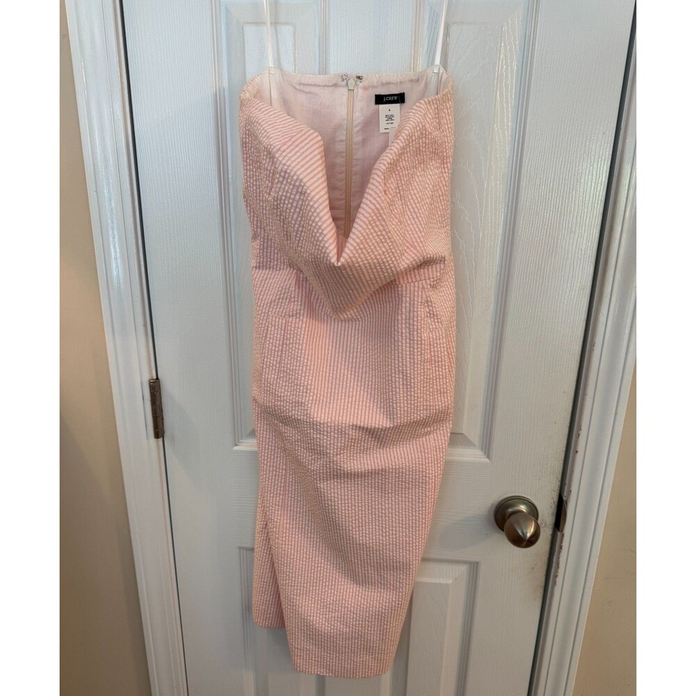 J Crew Seersucker Strapless Dress Pink White Sz 6 NWT Summer Wedding Preppy - Picture 5 of 8